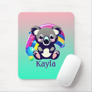 Personalised Koala Bear and Rainbow Mouse Mat