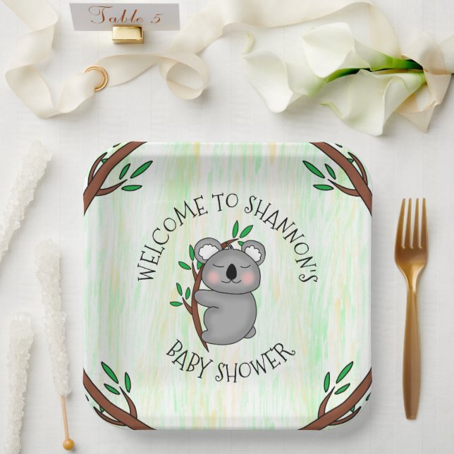 Personalised Koala Bear Themed Baby Shower Paper Plate (Wedding)