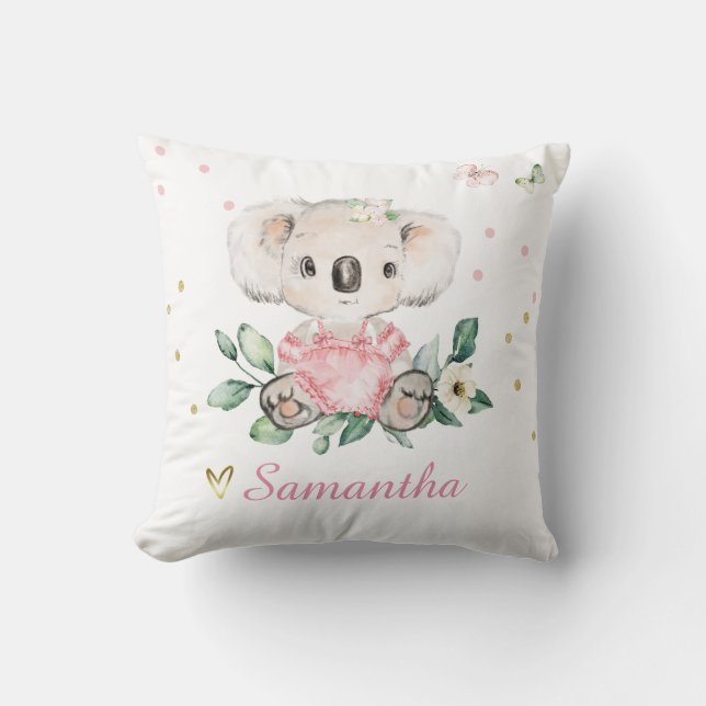 Personalised  Koala Floral  Cushion (Front)