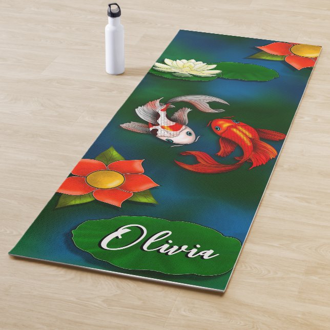 Personalised Koi Fish White Lotus Lily Pond Yoga Mat (In Situ)