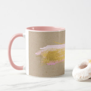 Personalised Kraft Gold Pink Brush Mug