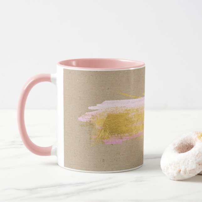 Personalised Kraft Gold Pink Brush Mug (With Donut)