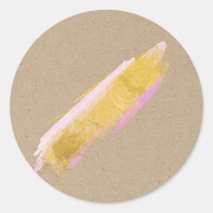 Personalised Kraft Gold Pink Brush Stickers/Labels Classic Round Sticker