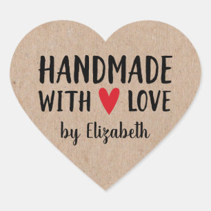 Personalised Kraft Handmade With Love Heart Sticker