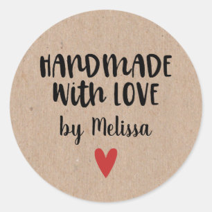 Personalised Kraft Handmade With Love Square Stick Classic Round Sticker