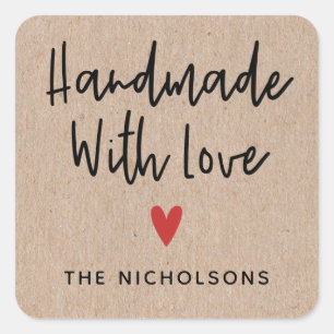 Personalised Kraft Handmade With Love Square Sticker