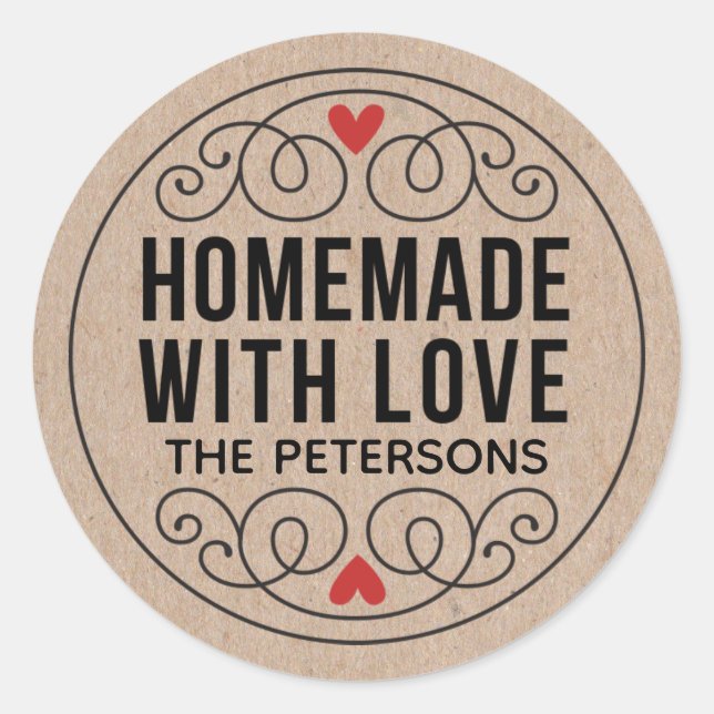 Personalised Kraft Homemade With Love Classic Round Sticker (Front)