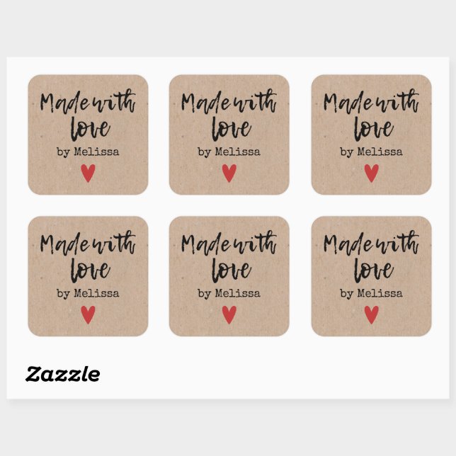 Personalised Kraft Homemade With Love Square Stick Square Sticker (Sheet)