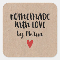 Personalised Kraft Homemade With Love Square Stick