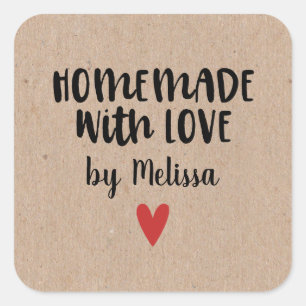 Personalised Kraft Homemade With Love Square Stick Sticker
