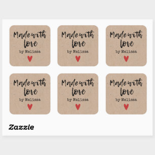 Personalised Kraft Homemade With Love Square Stick Sticker