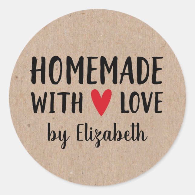 Personalised Kraft Homemade With Love Sticker (Front)