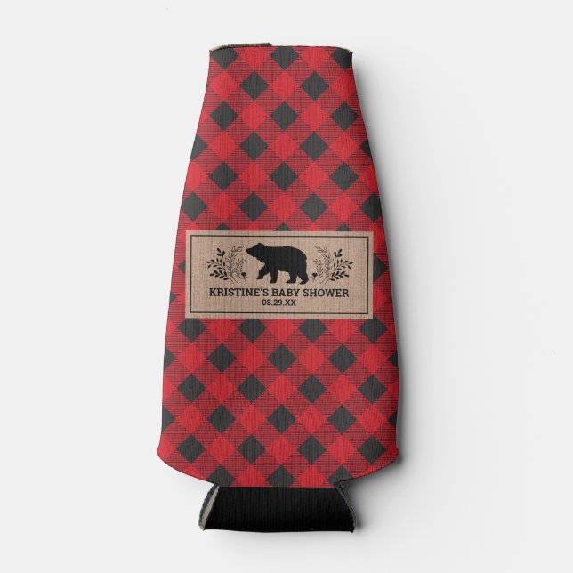 Personalised Kraft Lumberjack Buffalo Plaid Bottle Cooler (Front)