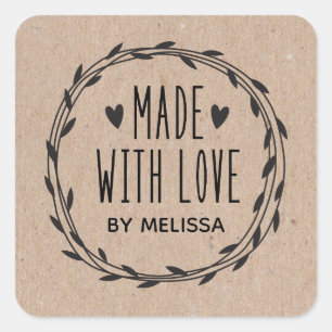 Personalised Kraft Made With Love Square Sticker