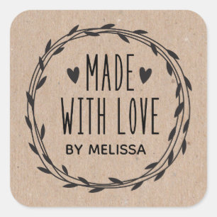 Personalised Kraft Made With Love Square Sticker