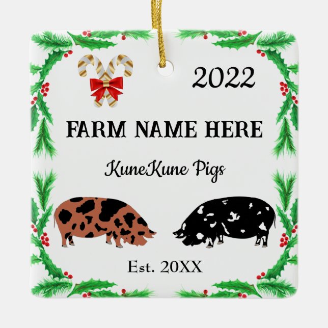 Personalised KuneKune Pig Farm Christmas #2 Ceramic Ornament (Front)