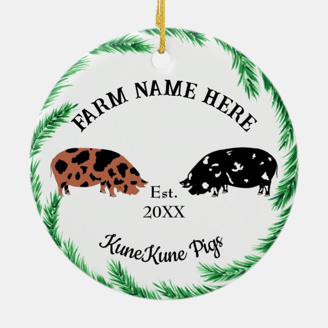Personalised KuneKune Pig Farm Pine Wreath #2 Ceramic Tree Decoration (Back)