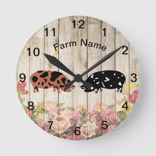 Personalised KuneKune Pig Farm Round Clock (Front)