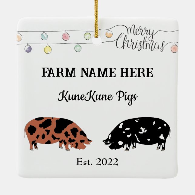 Personalised KuneKune Pig Farm White Christmas #2 Ceramic Ornament (Back)