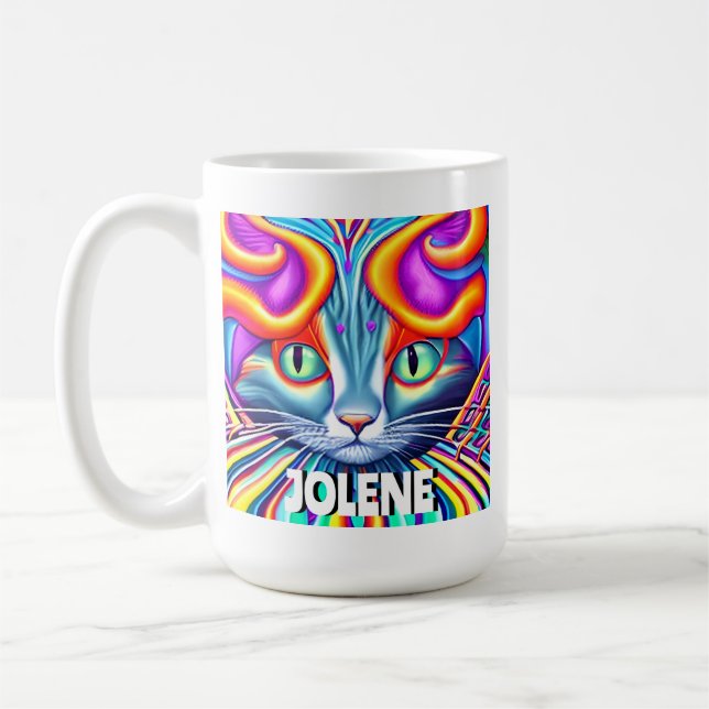 Personalised Label | Unique Mystical Kitty Cat Coffee Mug (Left)