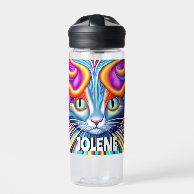 Personalised Label | Unique Mystical Kitty Cat Water Bottle (Front)
