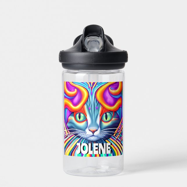 Personalised Label | Unique Mystical Kitty Cat Water Bottle (Front)
