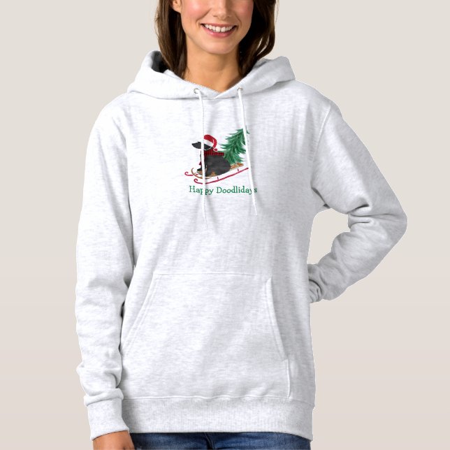Personalised Labradoodle Christmas Sled Hoodie (Front)