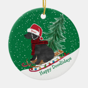 Personalised Labradoodle Christmas Snow Sled Ceramic Tree Decoration
