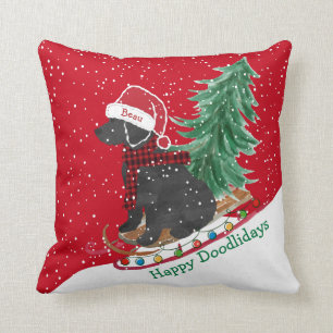 Personalised Labradoodle Christmas Snow Sled Cushion