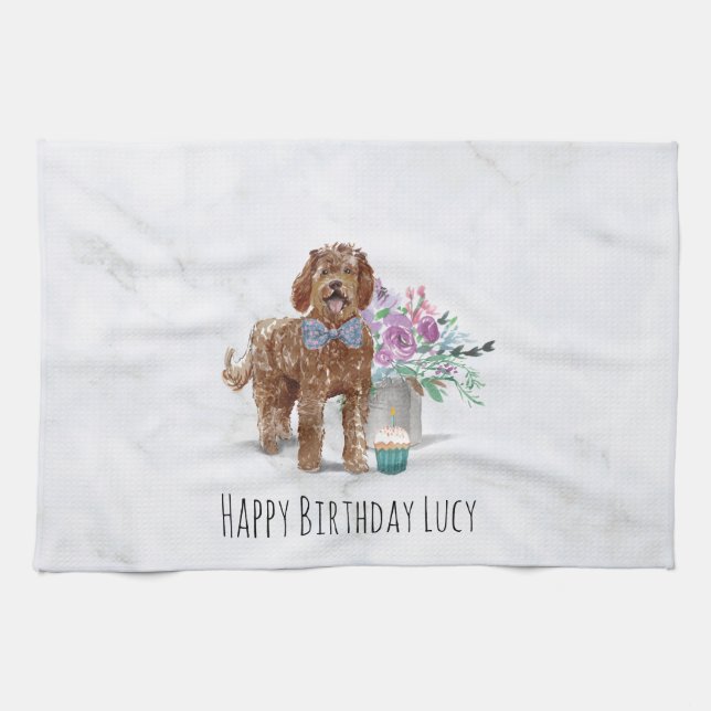 Personalised Labradoodle Dog Kitchen Tea Towel (Horizontal)