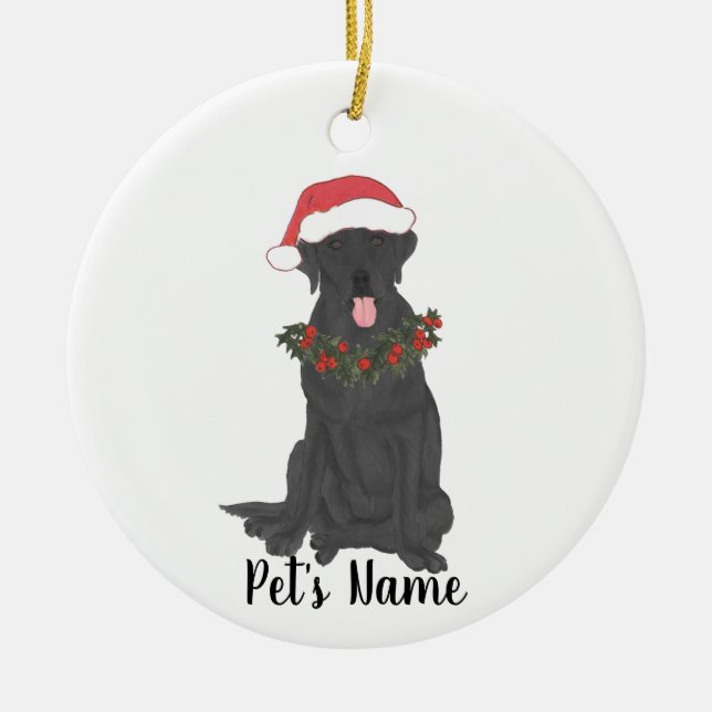 Personalised Labrador (Black) Ceramic Tree Decoration (Front)