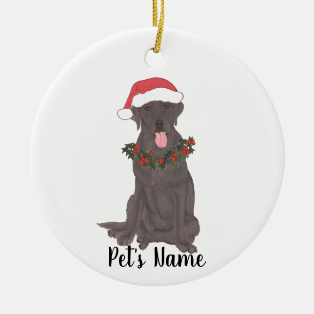Personalised Labrador (Chocolate) Ceramic Tree Decoration (Front)