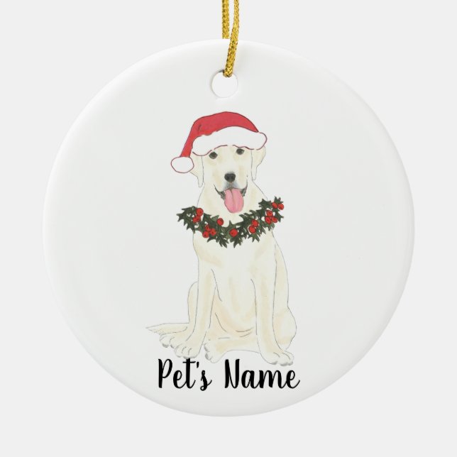 Personalised Labrador (White) Ceramic Tree Decoration (Front)
