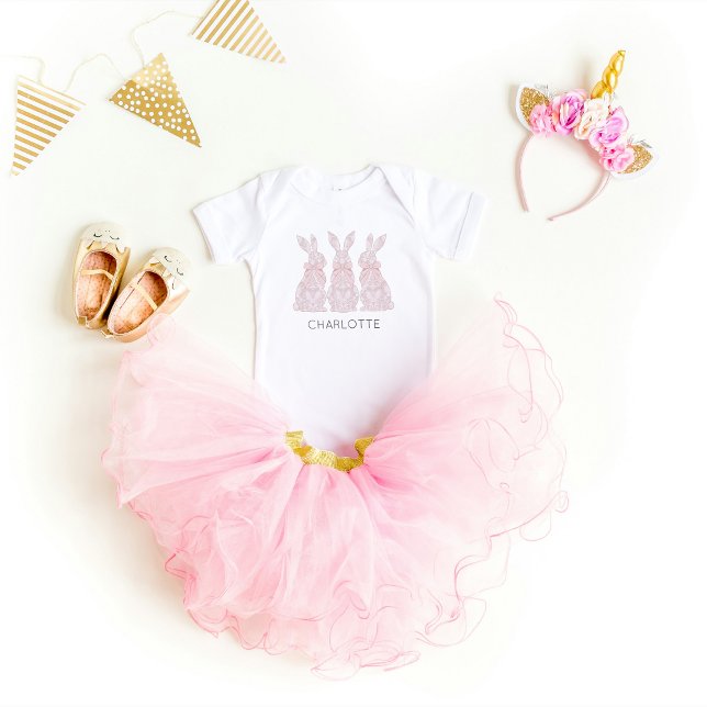 Personalised Lace Bunny Baby Bodysuit  (Personalized Lace Bunny Baby Bodysuit)