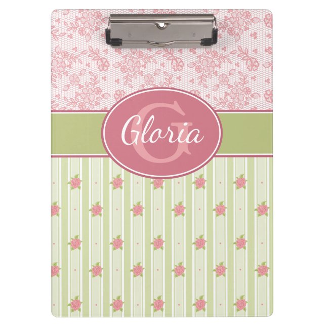 Personalised Lace & English Garden Clipboard (Front)