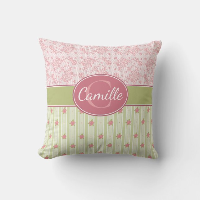 Personalised Lace & English Garden Cushion (Front)