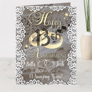 Personalised Lace Theme 13th Wedding Anniversary Card