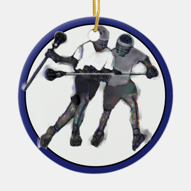 personalised lacrosse collectable ceramic tree decoration (Front)