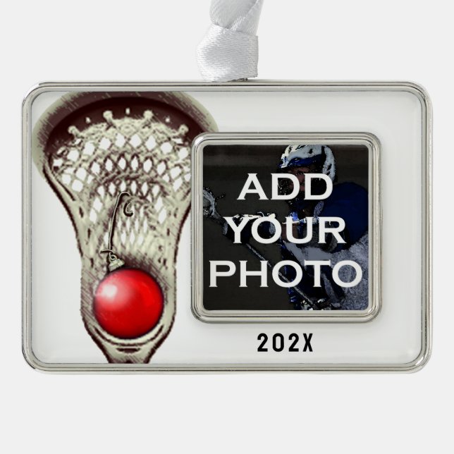Personalised Lacrosse Collectable Silver Plated Framed Ornament (Front)