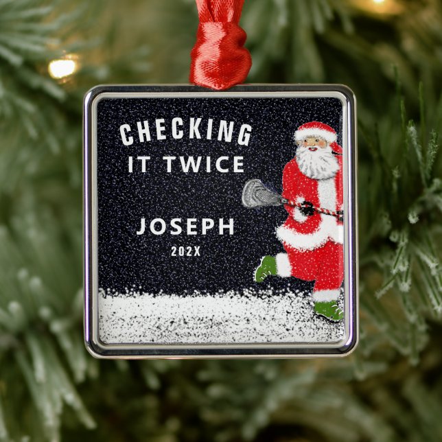 Personalised Lacrosse Keepsake Gift Metal Ornament (Tree)
