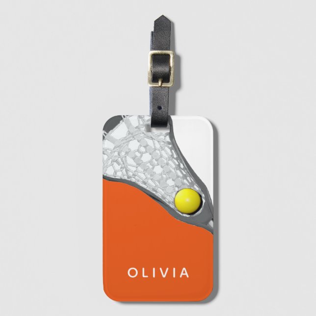 Personalised Lacrosse Orange Luggage Tag (Front Vertical)