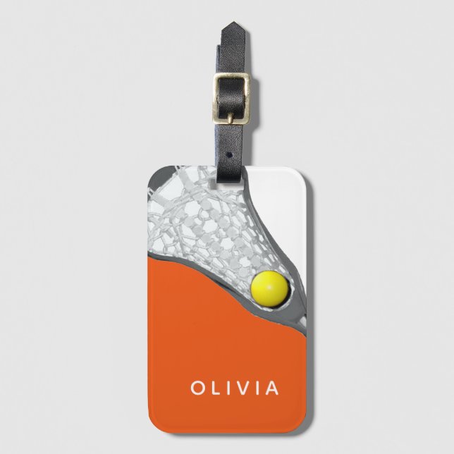 Personalised Lacrosse Orange Luggage Tag (Front Vertical)