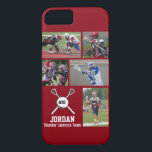 Personalised Lacrosse Photo Collage Name Number iPhone 8/7 Case<br><div class="desc">This personalised Lacrosse iPhone case features your 5 photos, player&#39;s name, number and team name. Personalise with action shots, a team photo, tournament photos, etc. Easily change the background colour to match your team&#39;s colours - just click customise and then the small eye dropper. The perfect photo collage to show...</div>