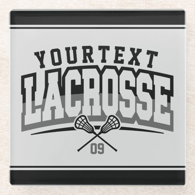 Personalised Lacrosse Player ADD NAME Team Number Glass Coaster (Front)