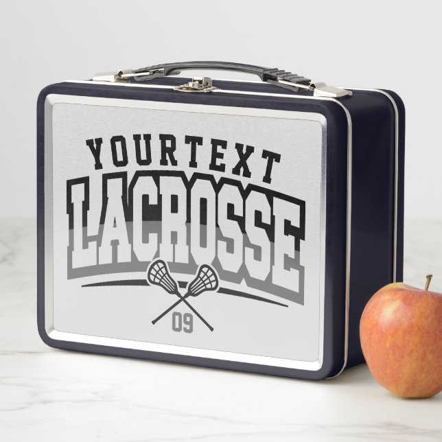 Personalised Lacrosse Player ADD NAME Team Number Metal Lunch Box (In Situ)