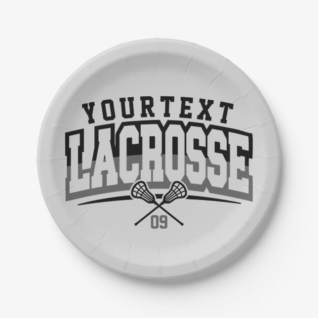 Personalised Lacrosse Player ADD NAME Team Number Paper Plate (Front)
