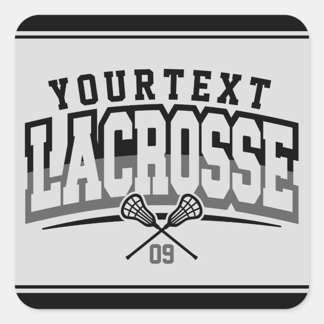 Personalised Lacrosse Player ADD NAME Team Number Square Sticker (Front)