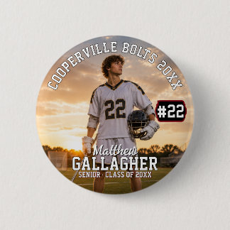 Personalised Lacrosse Player Photo 6 Cm Round Badge