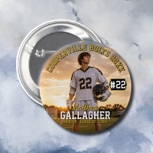 Personalised Lacrosse Player Photo 6 Cm Round Badge