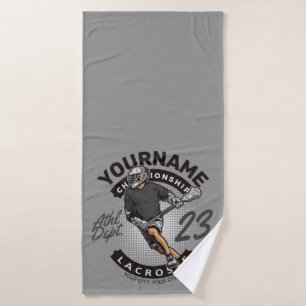 Personalised Lacrosse Player Sports Team Attack Bath Towel Set